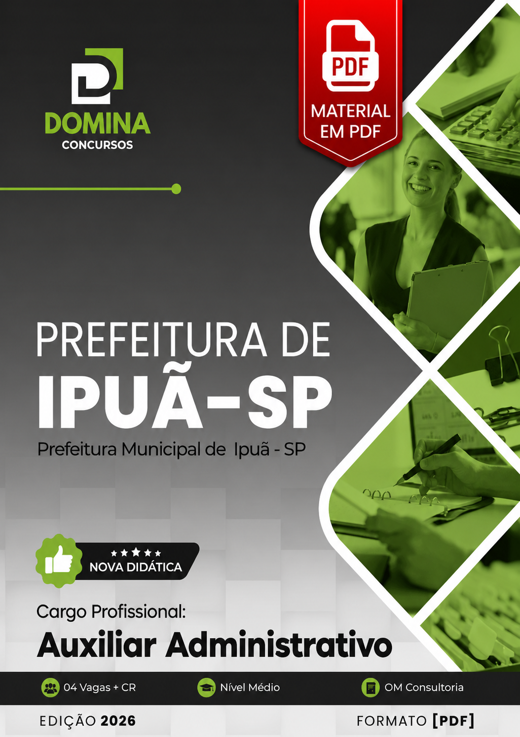 Apostila Auxiliar Administrativo Prefeitura de Ipuã SP 2026 em PDF