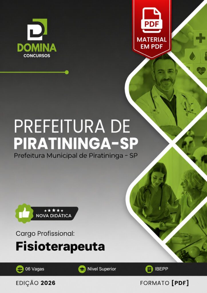 Apostila Prefeitura de Piratininga SP 2026 para Auxiliar Operacional I em PDF - Material Atualizado