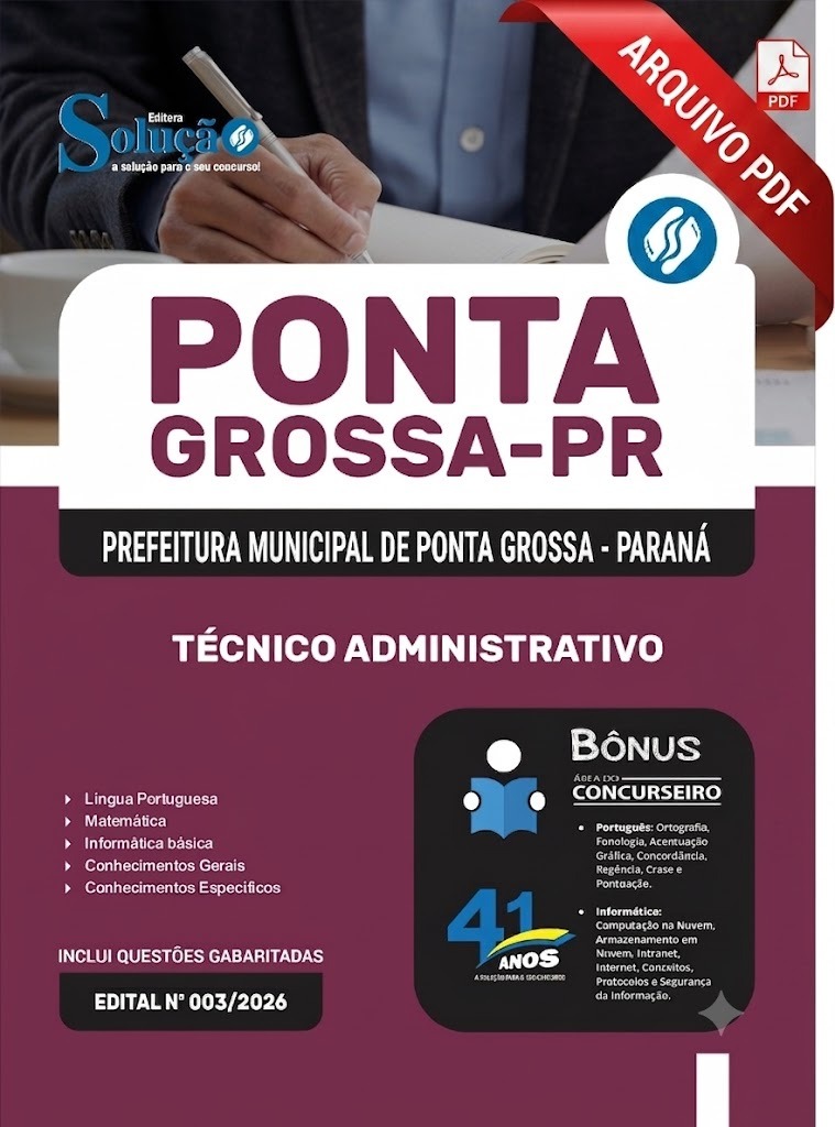 Material em PDF para o concurso Prefeitura de Ponta Grossa - PR 2026 Técnico Administrativo