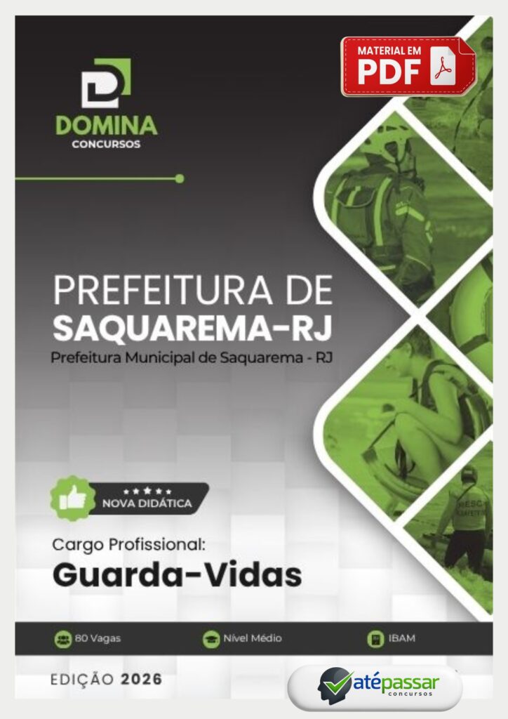 Apostila para o cargo de Guarda-Vidas do Concurso da Prefeitura de Saquarema RJ 2026.