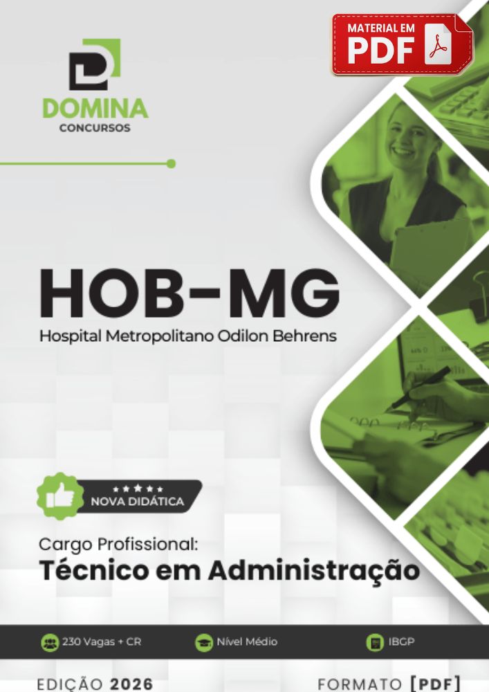 Apostila preparatória em PDF para o Concurso HOB - MG (Hospital Metropolitano Odilon Behrens - HOB).