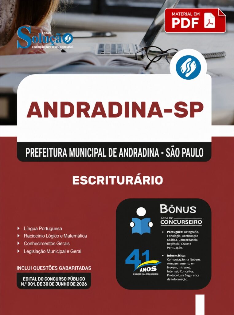 Apostila Prefeitura de Andradina SP para Escriturário em PDF para download.