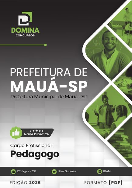 Apostila para o concurso da Prefeitura de Mauá - SP 2026 destinada ao cargo de Pedagogo, com conteúdo atualizado conforme o edital.
