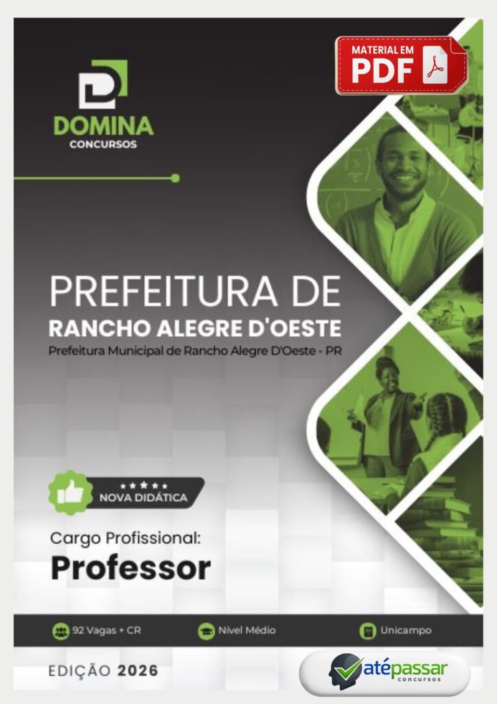 Apostila para o cargo de Professor do Concurso da Prefeitura de Rancho Alegre D’Oeste - PR 2026.