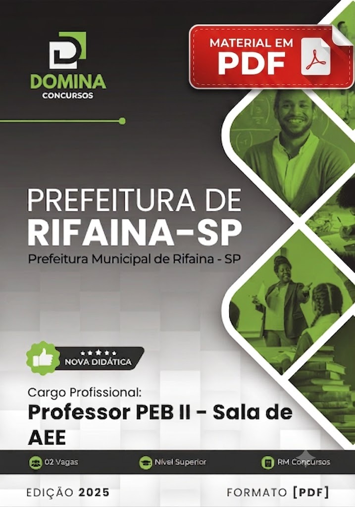 Apostila Prefeitura de Rifaina - SP 2026 para Professor PEB II - Sala de AEE em PDF para download.