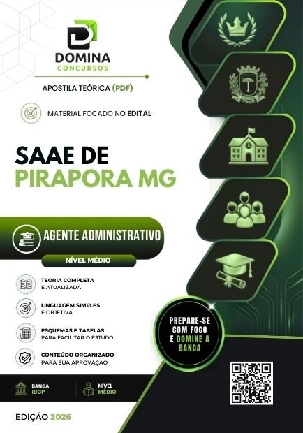 Apostila Agente Administrativo SAAE Pirapora MG 2026