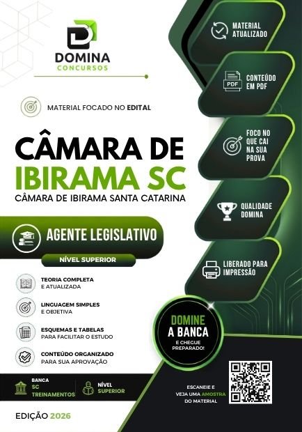 Apostila Câmara de Ibirama SC 2026 - Agente Legislativo