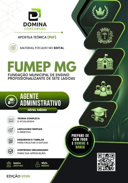 Apostila Agente Administrativo FUMEP Sete Lagoas MG 2026