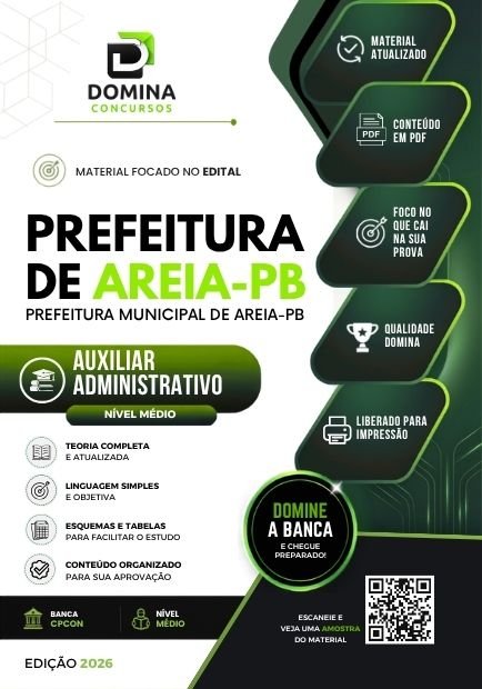Apostila Prefeitura de Areia PB - Auxiliar Administrativo 2026