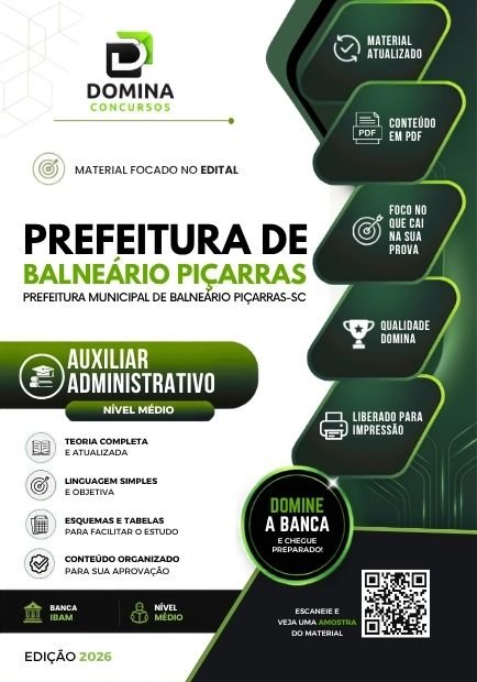 Apostila Prefeitura de Balneário Piçarras SC - Auxiliar Administrativo 2026