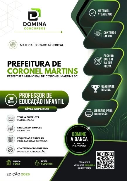 Apostila Prefeitura de Coronel Martins SC - Professor de Educação Infantil 2026