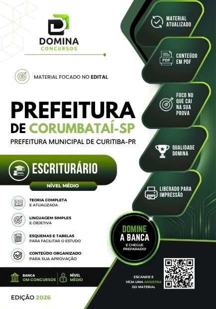 Apostila Concurso Prefeitura de Corumbataí SP 2026 - Escriturário