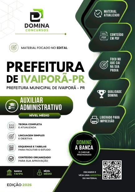 Apostila Concurso Prefeitura de Ivaiporã PR 2026 - Auxiliar Administrativo