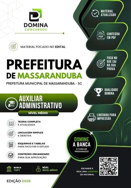 Apostila Prefeitura de Massaranduba SC - Auxiliar Administrativo 2026