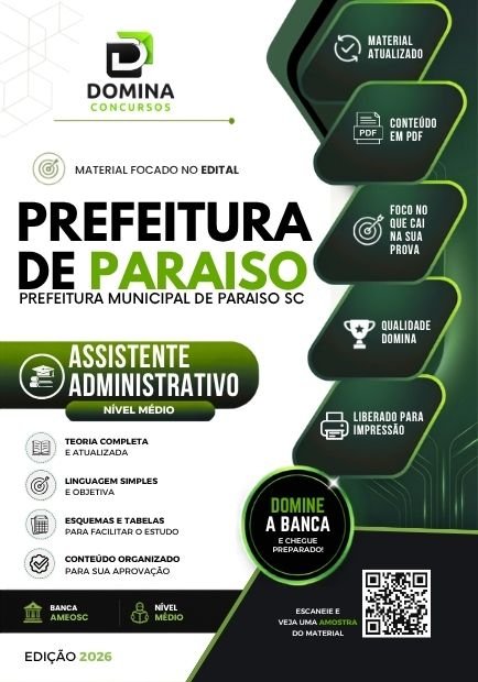 Apostila Prefeitura de Paraíso SC - Assistente Administrativo