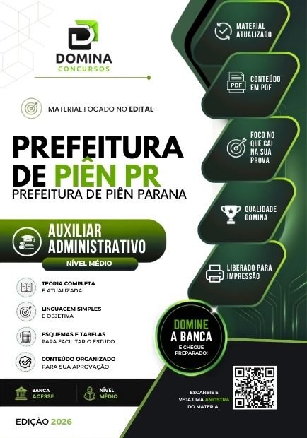 Apostila Prefeitura de Piên PR - Auxiliar Administrativo