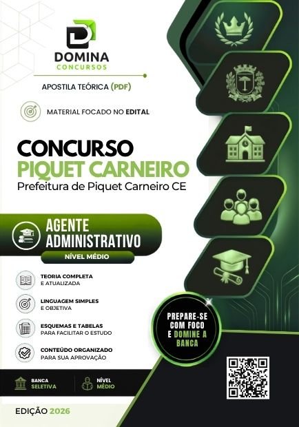 Apostila Concurso Prefeitura de Piquet Carneiro CE 2026 - Agente Administrativo