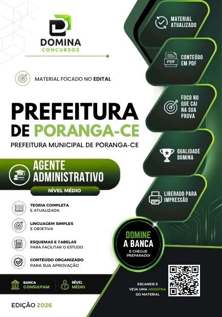 Apostila Concurso Prefeitura de Poranga CE 2026 - Agente Administrativo