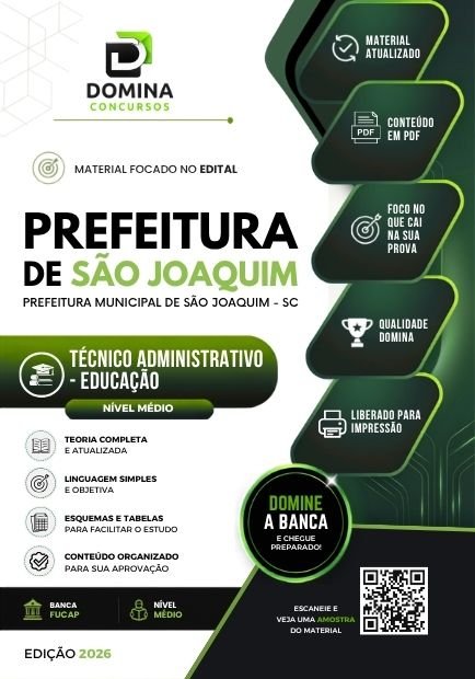Apostila Técnico Administrativo Educação São Joaquim SC 2026
