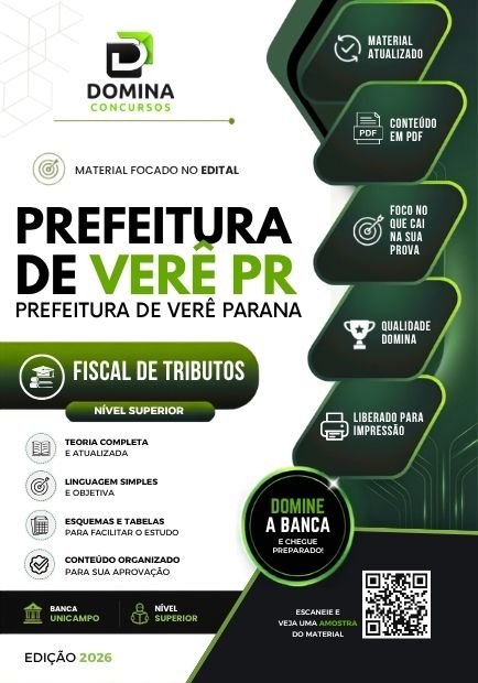 Apostila Concurso Prefeitura de Verê PR 2026 - Fiscal de Tributos
